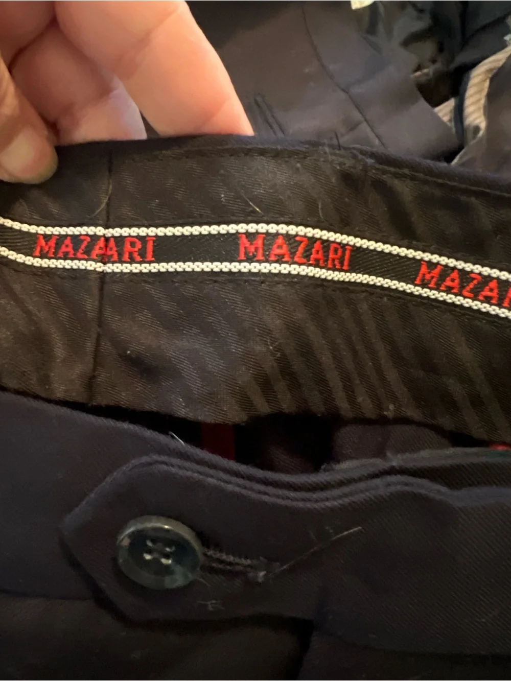 Mazari Men’s Size 50L Trousers Dress Pants Flat Front Navy Blue Polyester Rayon